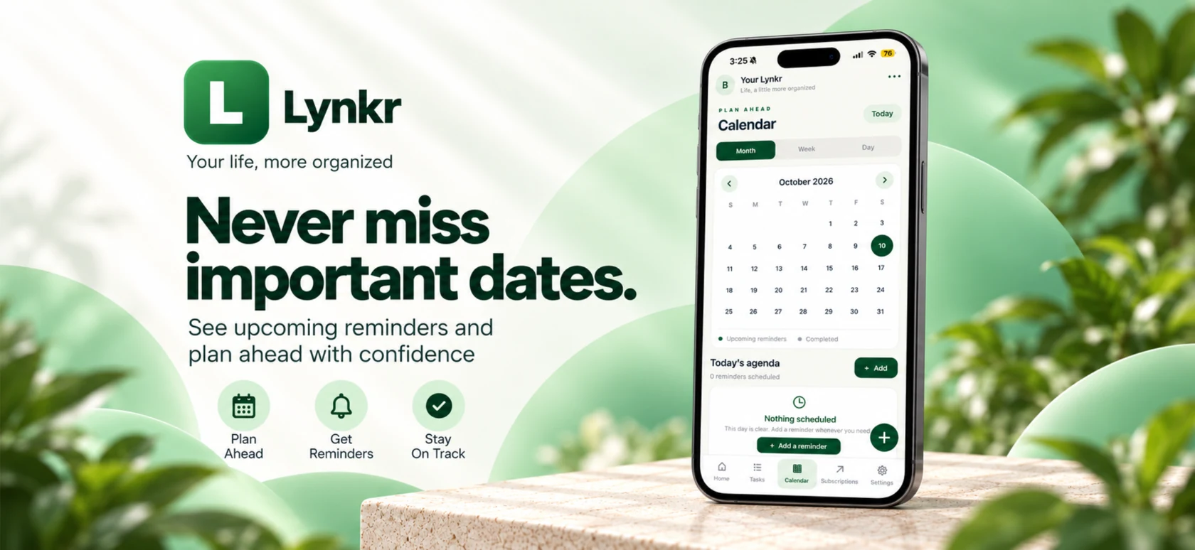 A marketing image featuring Lynkr’s Calendar screen