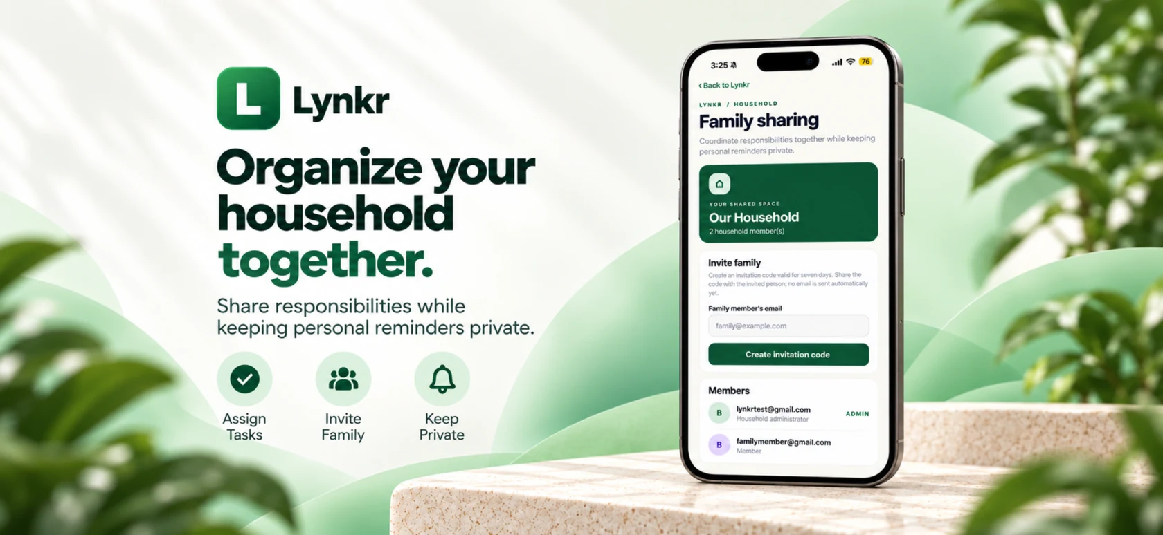 A marketing image showing Lynkr’s household sharing screen