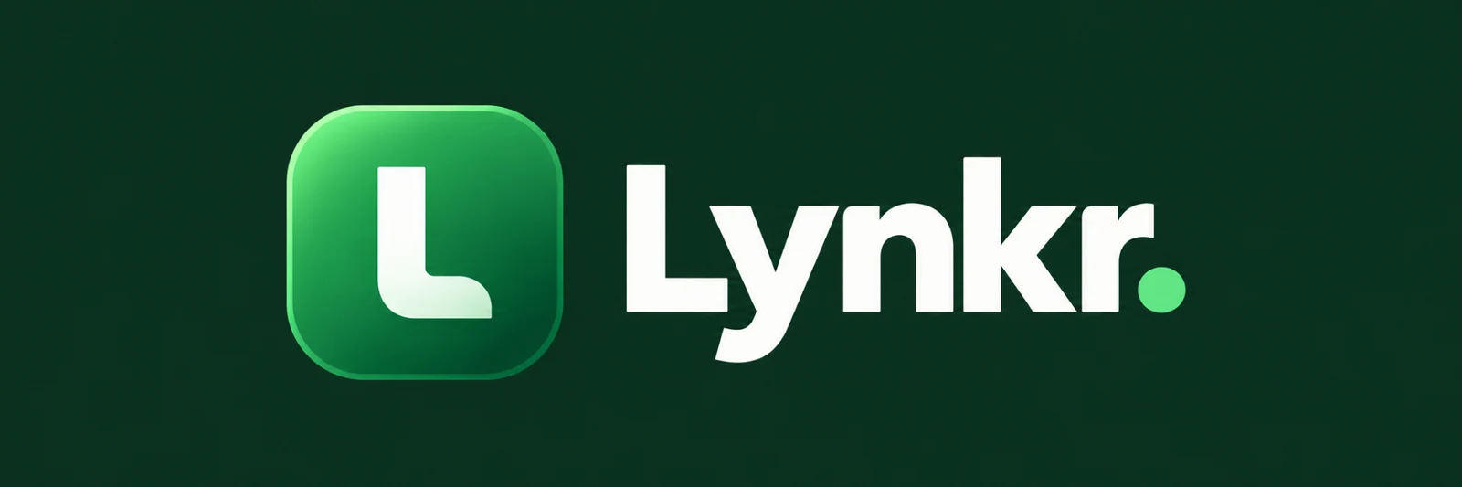 Lynkr wordmark and green L icon on a dark green background